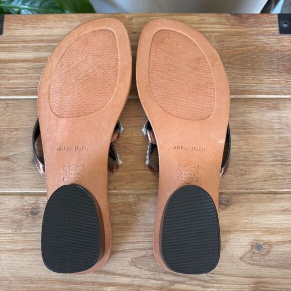 Athena Alexander Metallic Brown Rhinestone Embellished Low Heeled Thing Sandal - Picture 11 of 13